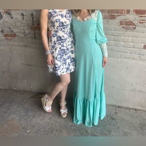 Vintage Elegant Teal Long Sleeve Gown